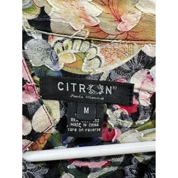Citron Santa Monica Black Floral Burnout Silk Rayon Tunic Top Womens M - Picture 5 of 5